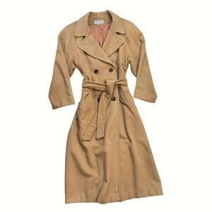 VTG Jonathan Michael 100% Camel Hair Double Breasted Belted Trench Size 10 Coat